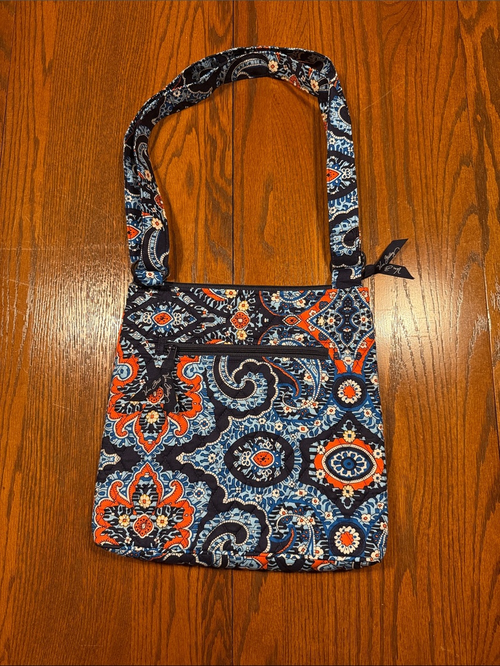 Printed Crossbody Bag in Navy, Orange & Light Blue